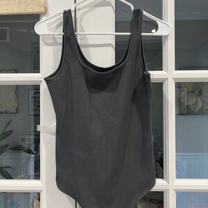 Grey A&F Ribbed Tank Bodysuit